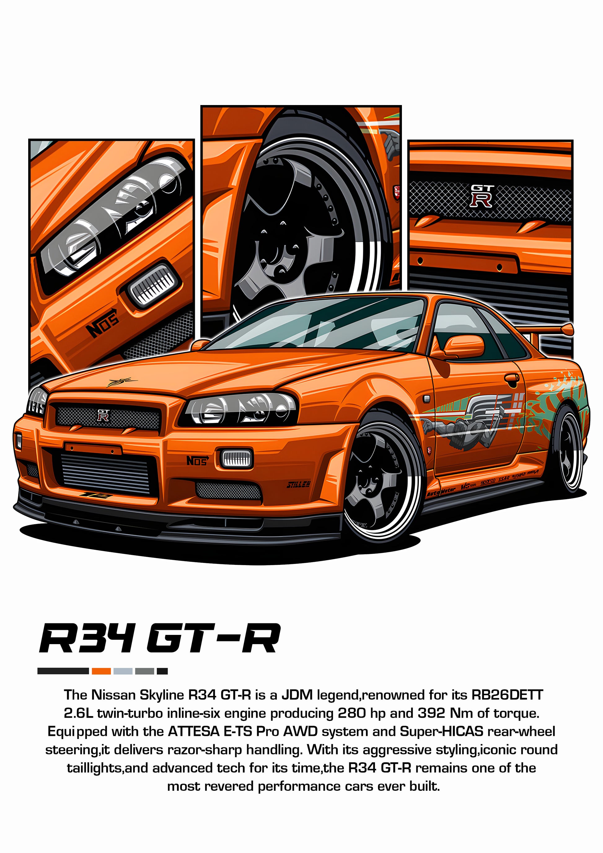 Bil plakat 114 med Nissan Skyline R34 GT-R som motiv til nordisk indretning i danske hjem