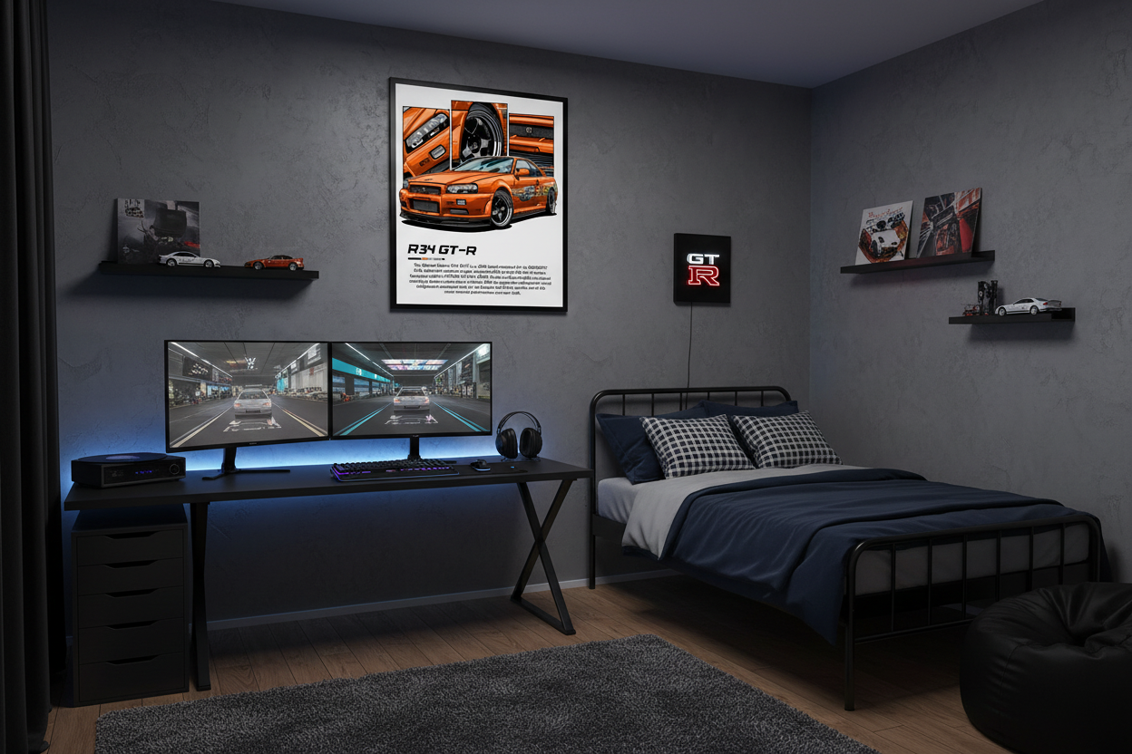 Bil Plakat 114 - Nissan Skyline R34 GT-R i teenager-drengeværelse