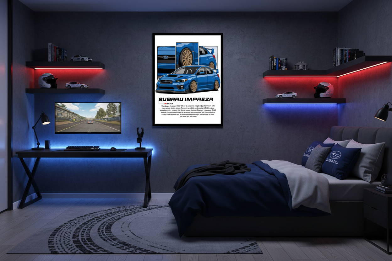 Bil Plakat 115 - Subaru Impreza WRX STI i teenager-drengeværelse