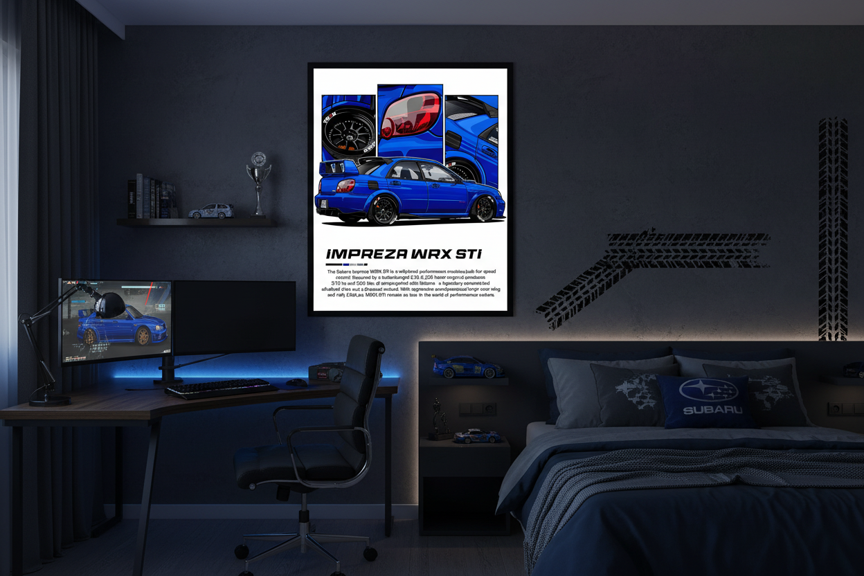 Bil Plakat 116 - Subaru Impreza WRX STI i teenager-drengeværelse