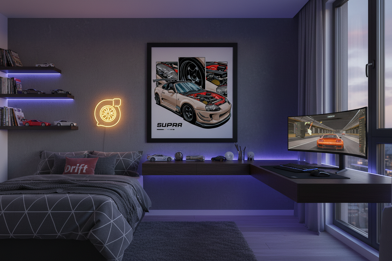 Bil Plakat 119 - Toyota Supra MK4 A80 i teenager-drengeværelse