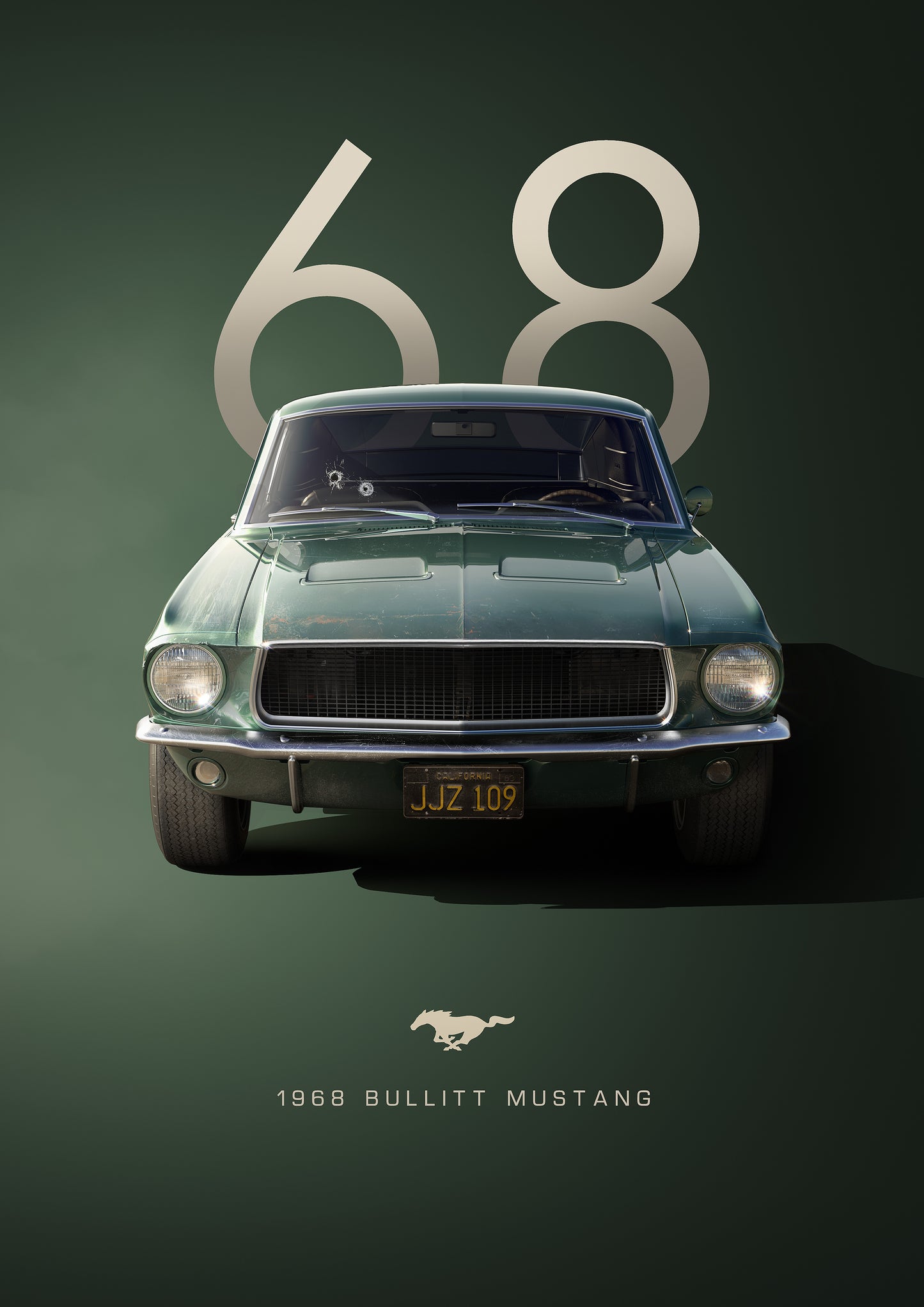Bil plakat 123 med Ford Mustang Bullitt (1968) som motiv til nordisk indretning i danske hjem