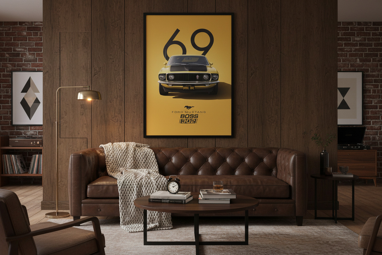 Bil Plakat 124 - Ford Mustang Boss 302 (1969) i stue - billede 1