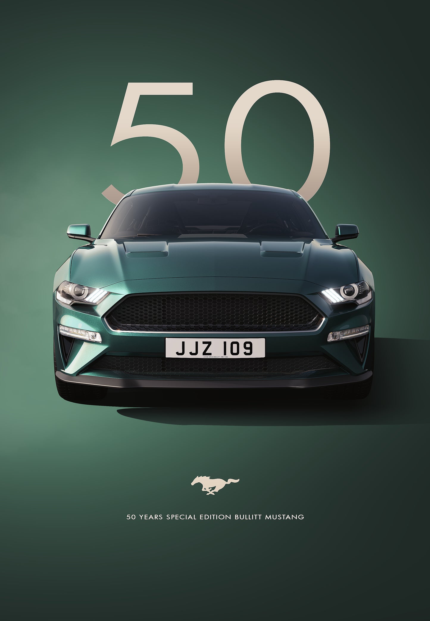 Bil plakat 134 med Ford Mustang Bullitt (50 Years Edition) som motiv til nordisk indretning i danske hjem