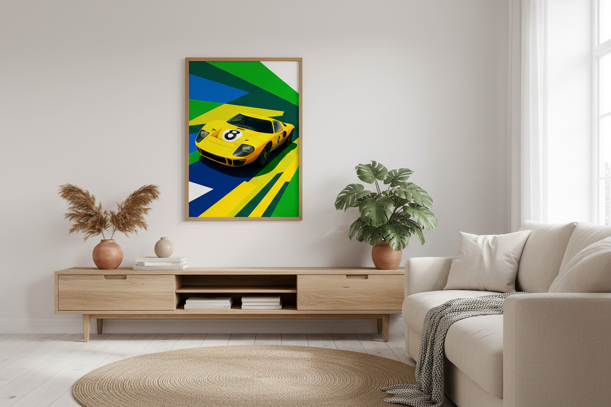 Bil Plakat 87 - Ford GT40 i nordisk boligindretning