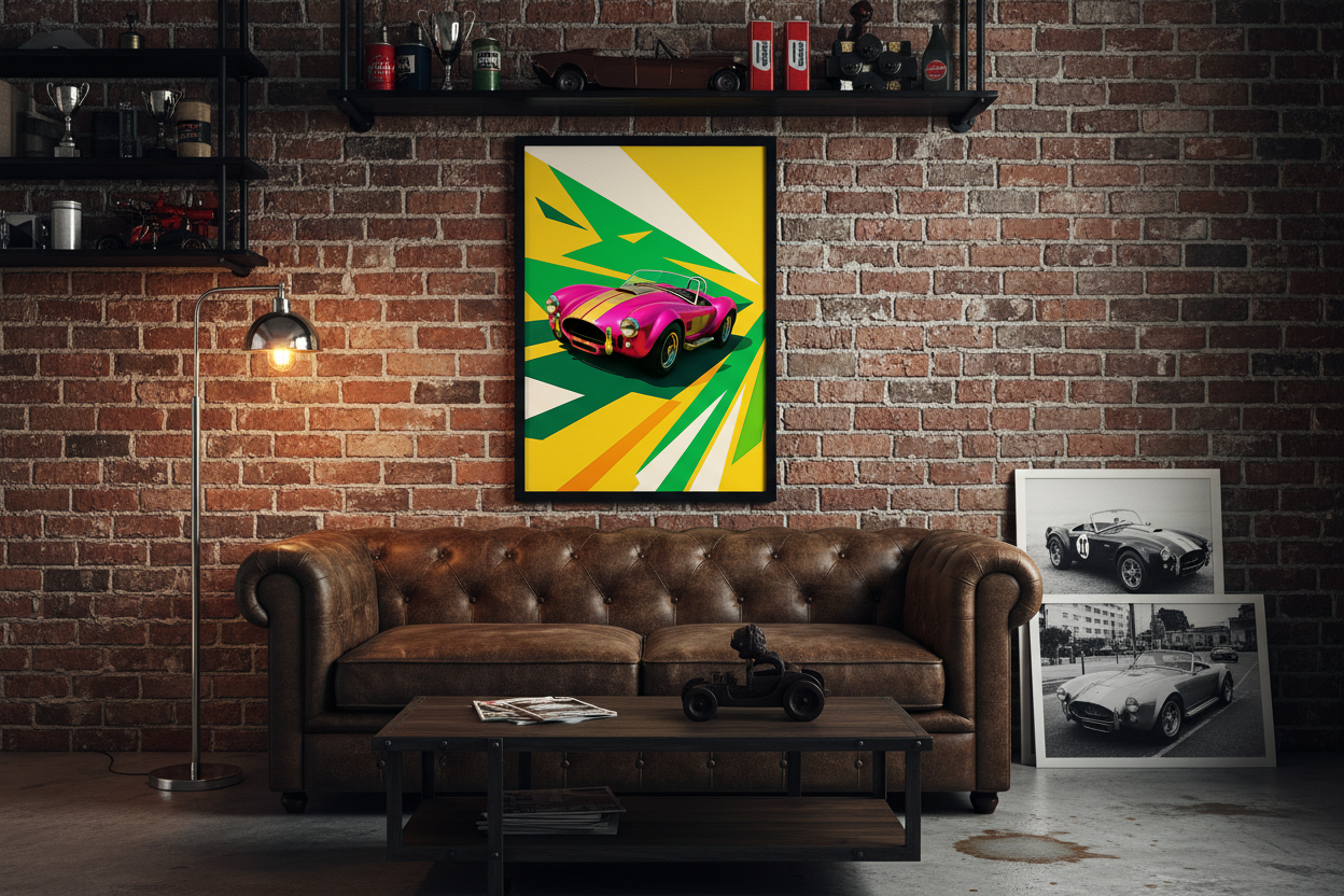 Bil Plakat 93 - Shelby Cobra i vintage-inspireret interiør