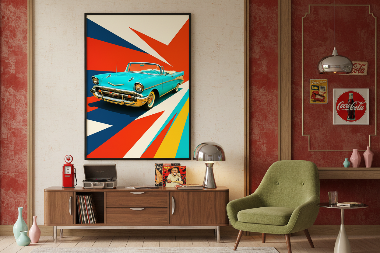 Bil Plakat 95 - Chevrolet Bel Air i retro-inspireret interiør