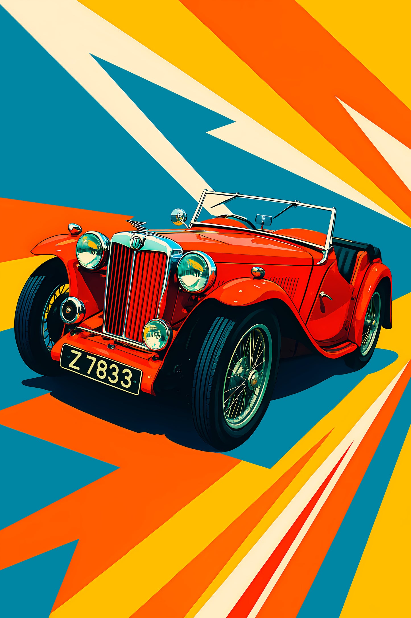 Bil plakat 96 med MG Roadster som motiv til nordisk indretning i danske hjem