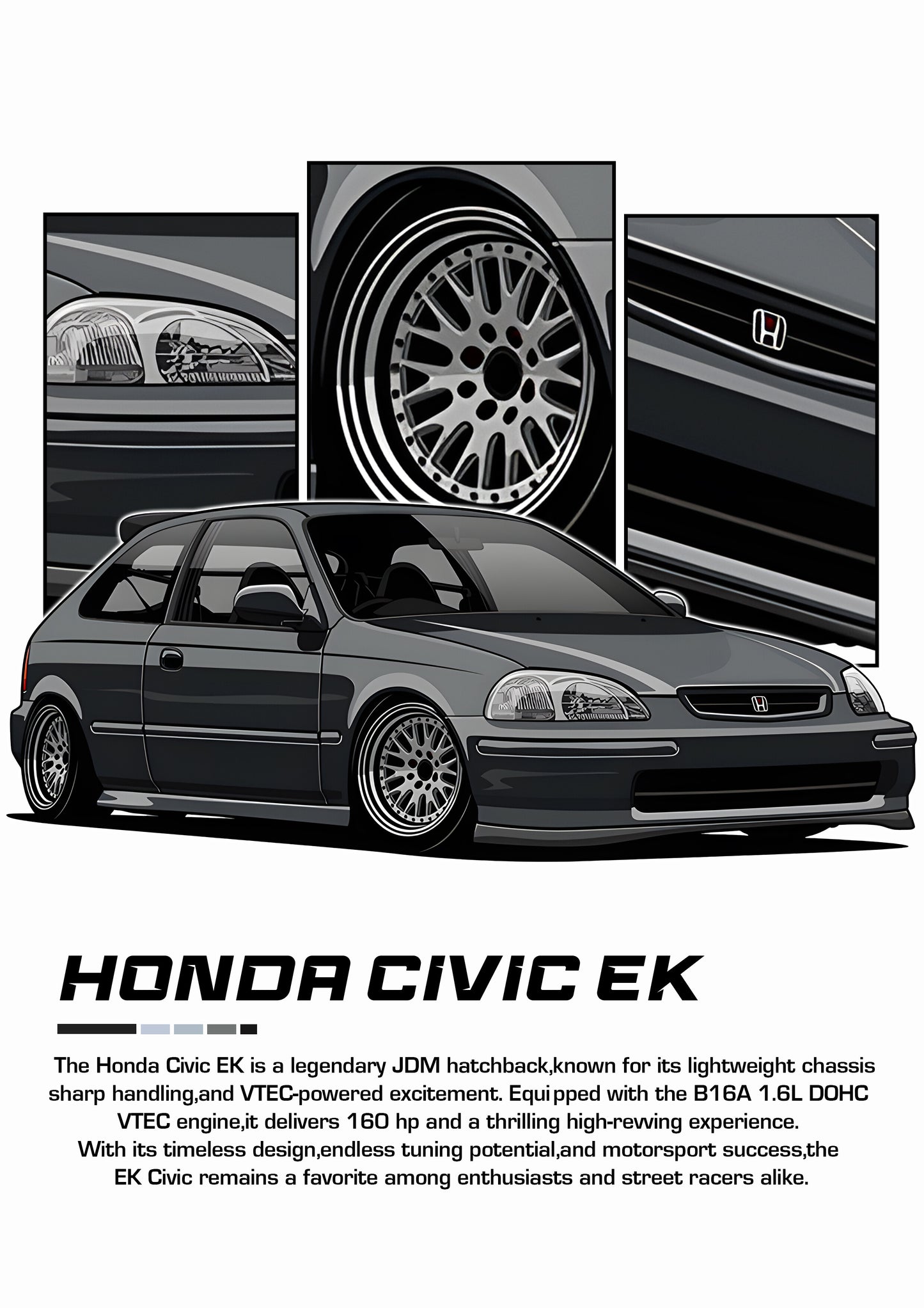 Bil plakat 97 med Honda Civic EK som motiv til nordisk indretning i danske hjem