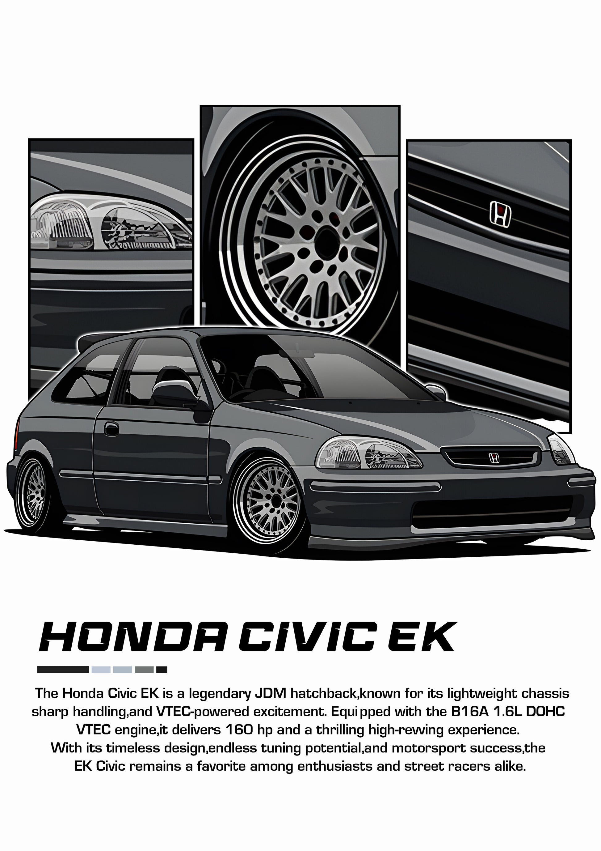 Bil plakat 97 med Honda Civic EK som motiv til nordisk indretning i danske hjem