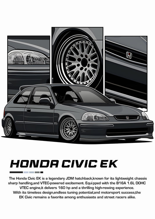 Bil plakat 97 med Honda Civic EK som motiv til nordisk indretning i danske hjem