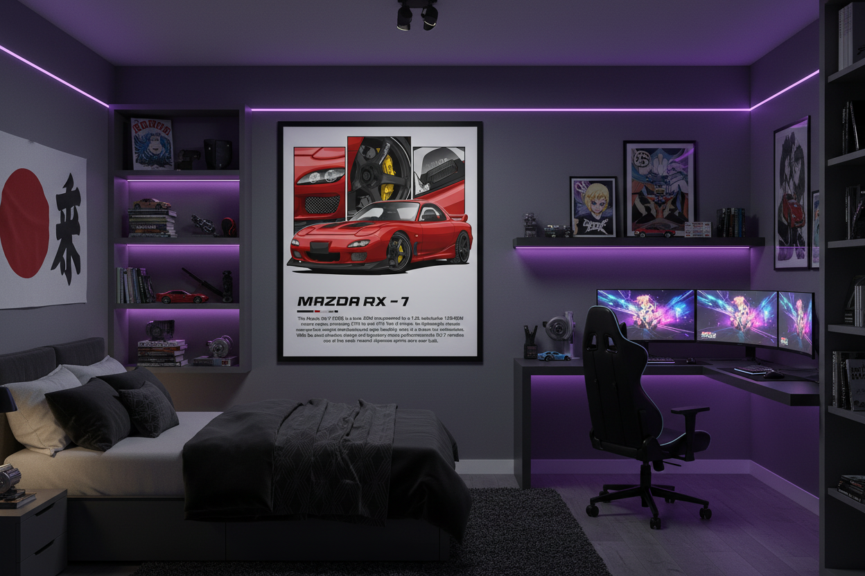 Bil Plakat 98 - Mazda RX-7 i teenager-drengeværelse