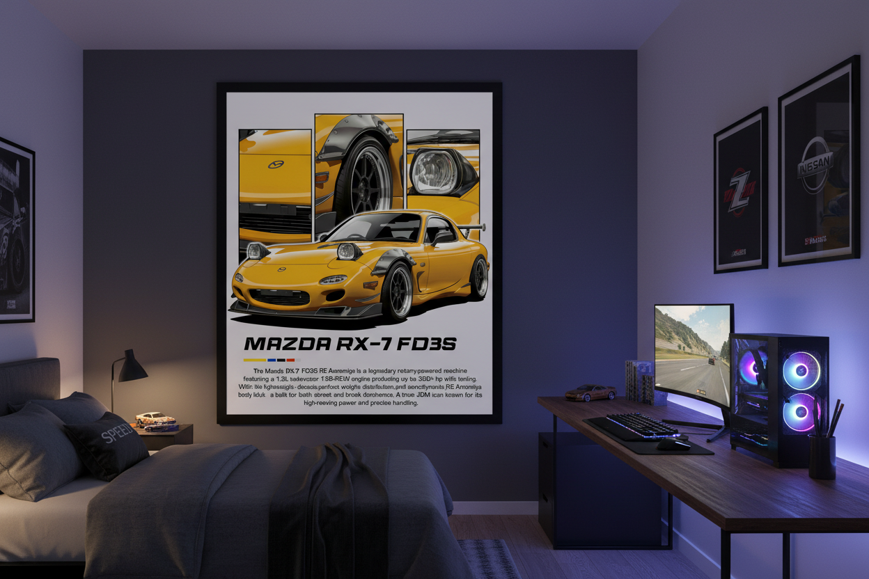 Bil Plakat 99 - Mazda RX-7 FD3S 50x70 cm i teenager-drengeværelse