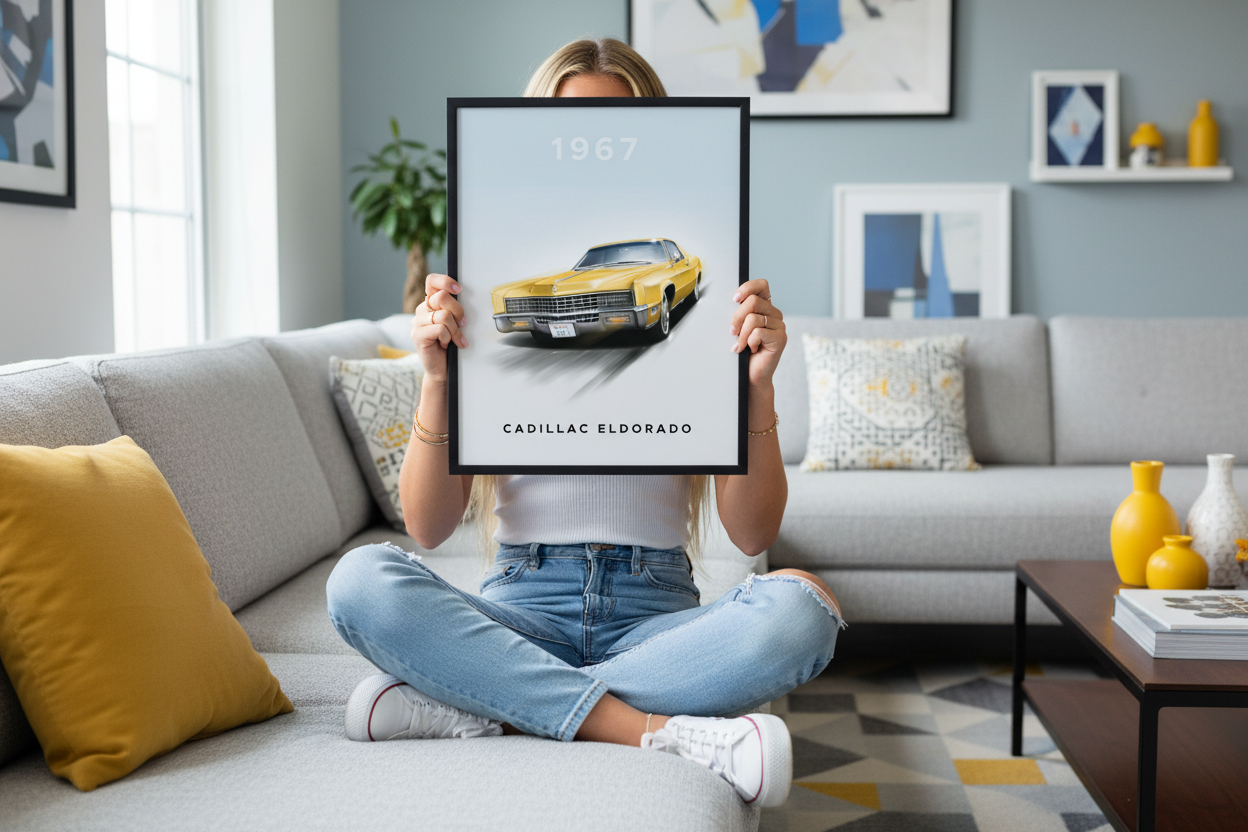 Cadillac Eldorado plakat lifestyle liggende på sofa