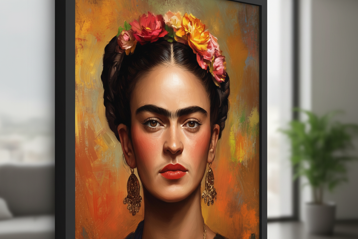 Close-up detalje af Frida Kahlo plakat
