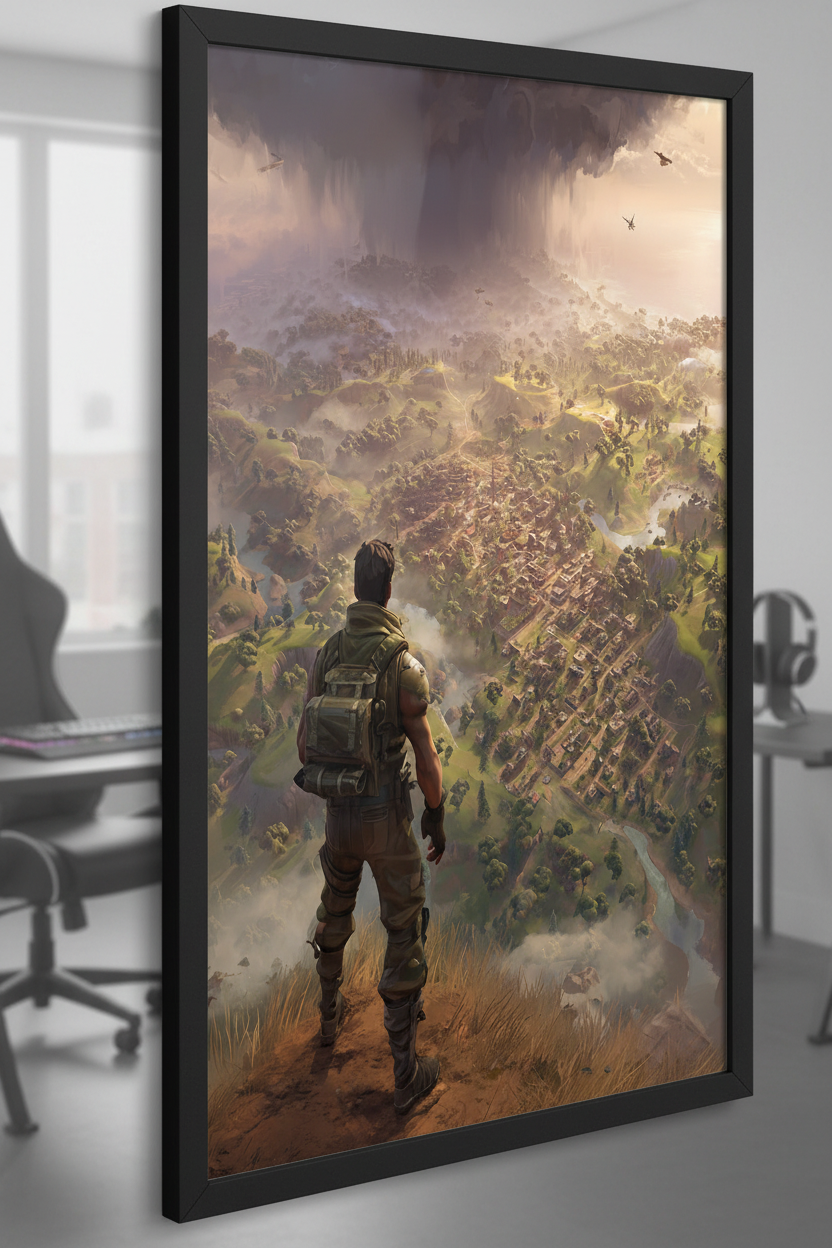Close-up zoom af gaming plakat i højkant