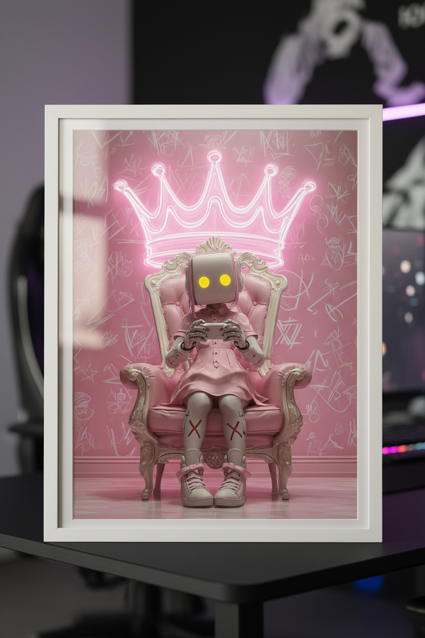 Close-up zoom af gaming plakat i højkant