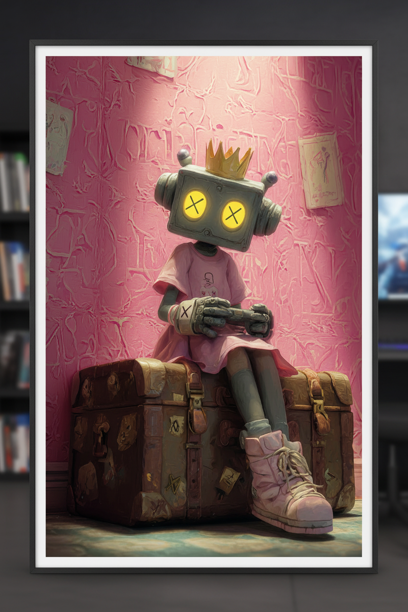 Close-up zoom af gaming plakat i højkant