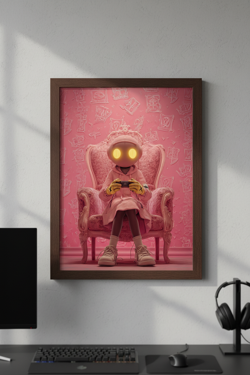 Close-up zoom af gaming plakat i højkant