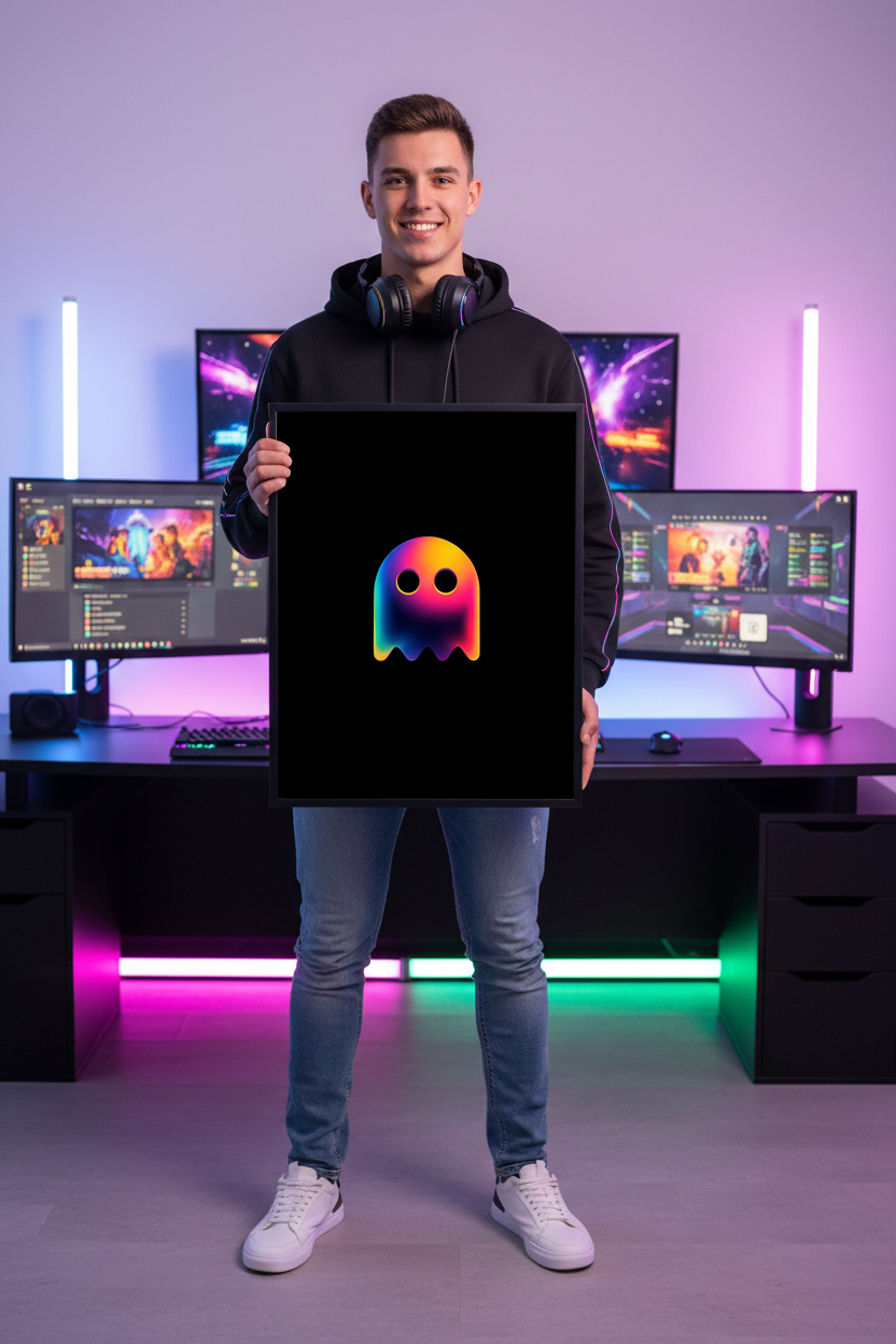 Dreng gamer holder gaming plakat højkant