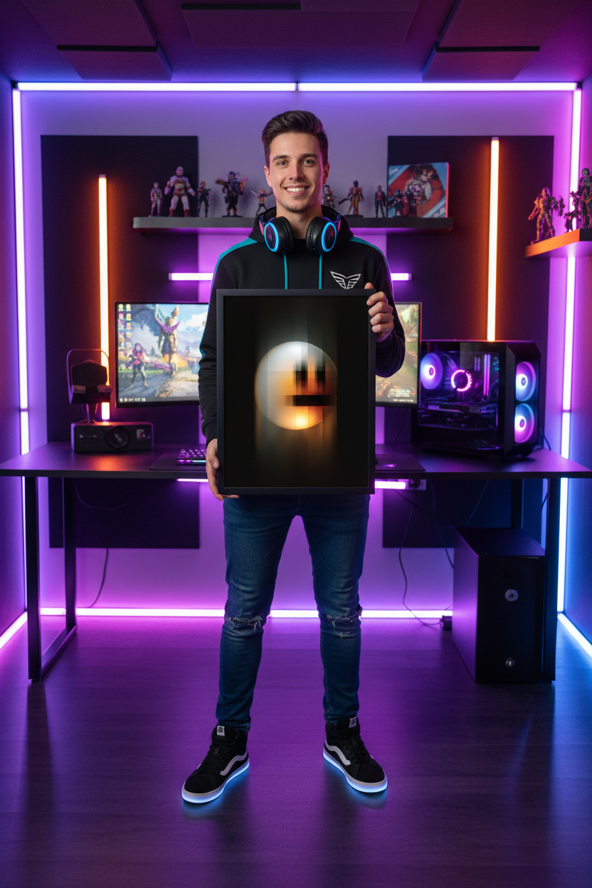 Dreng gamer holder gaming plakat højkant