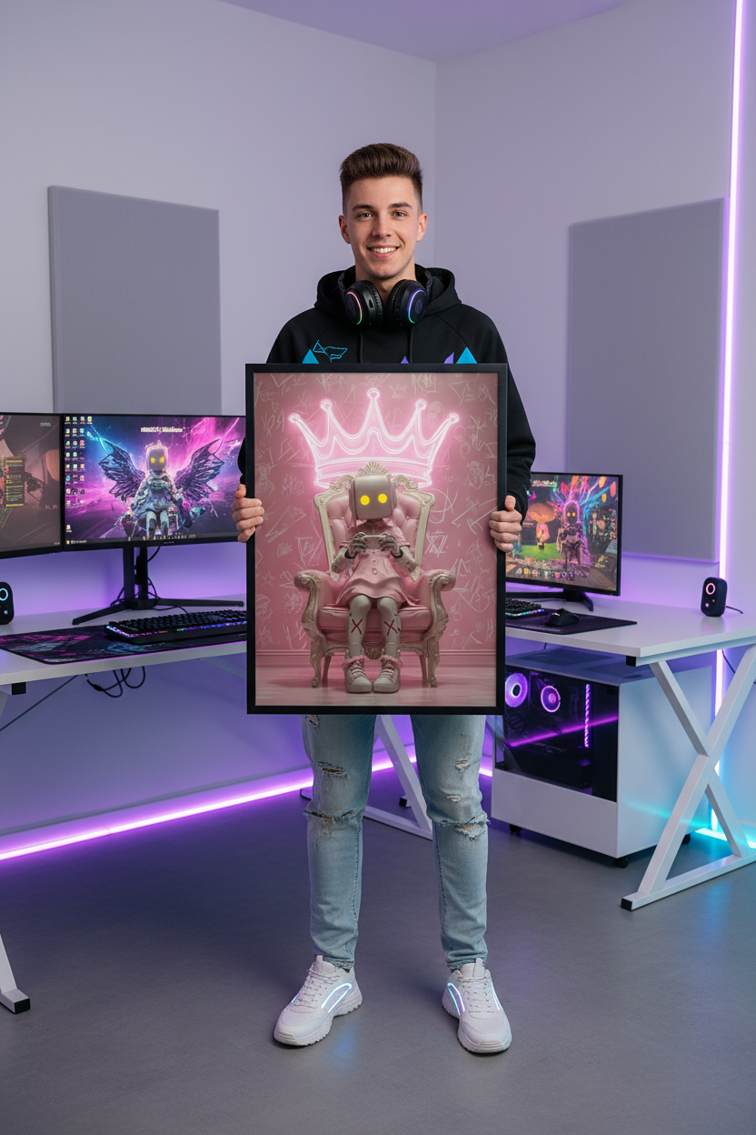 Dreng gamer holder gaming plakat højkant