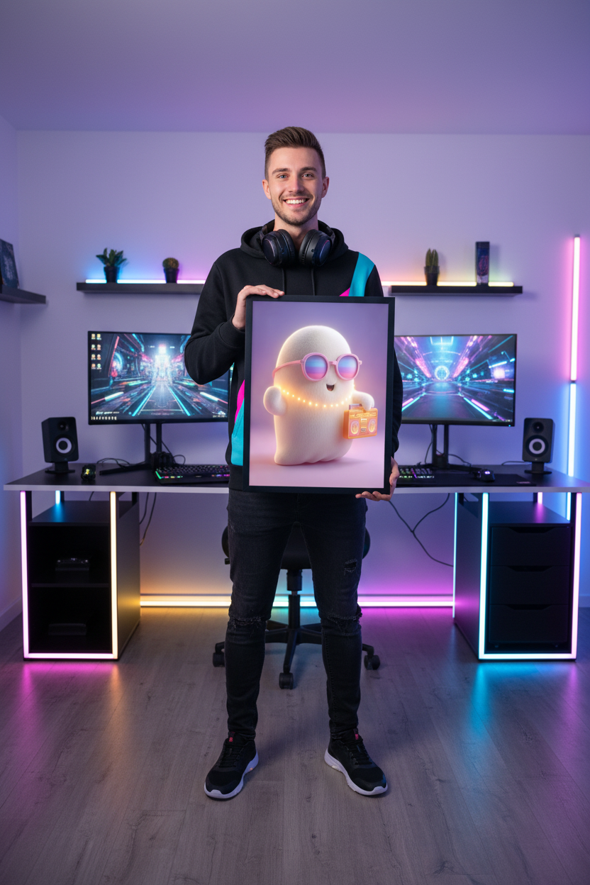 Dreng gamer holder gaming plakat højkant
