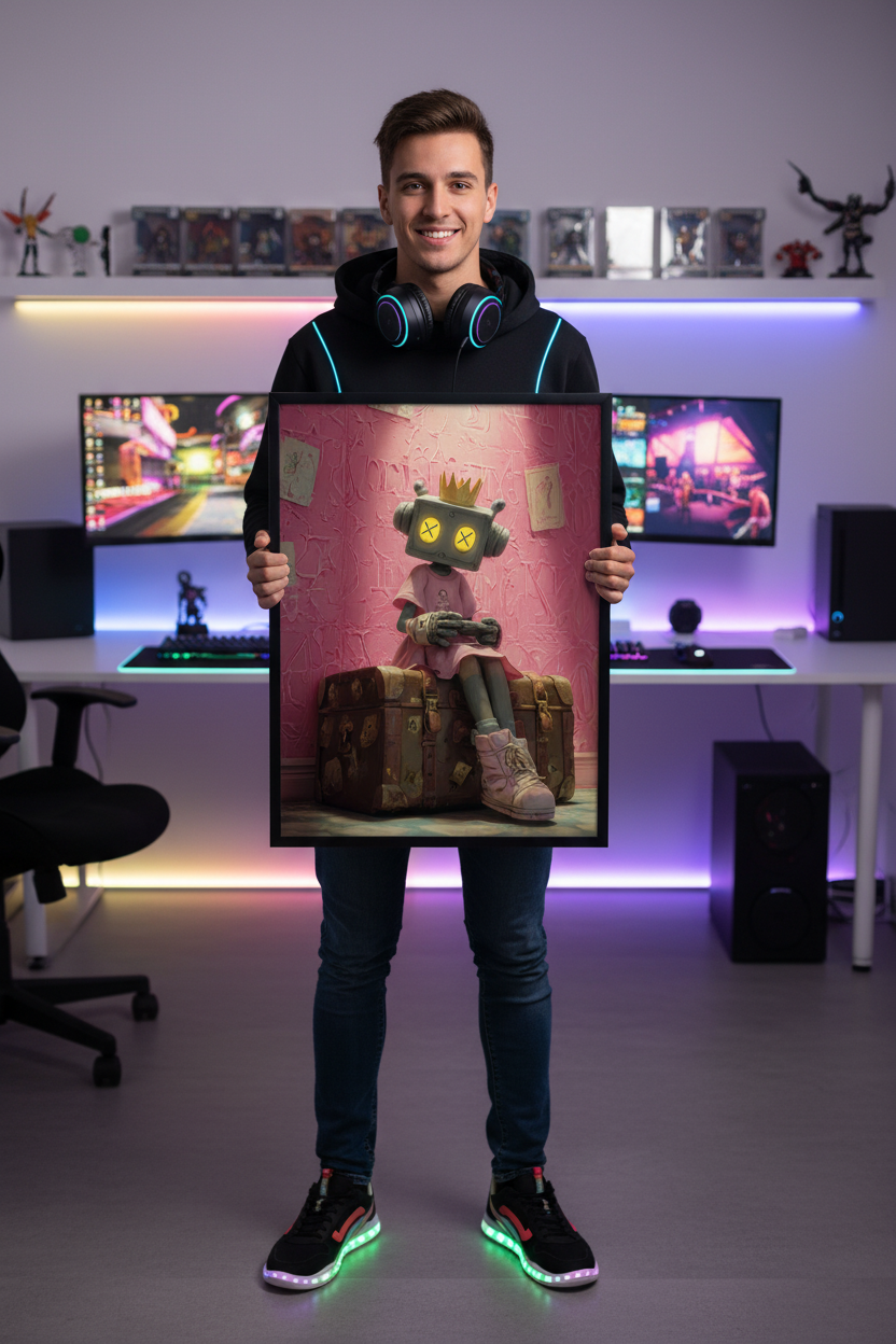 Dreng gamer holder gaming plakat højkant