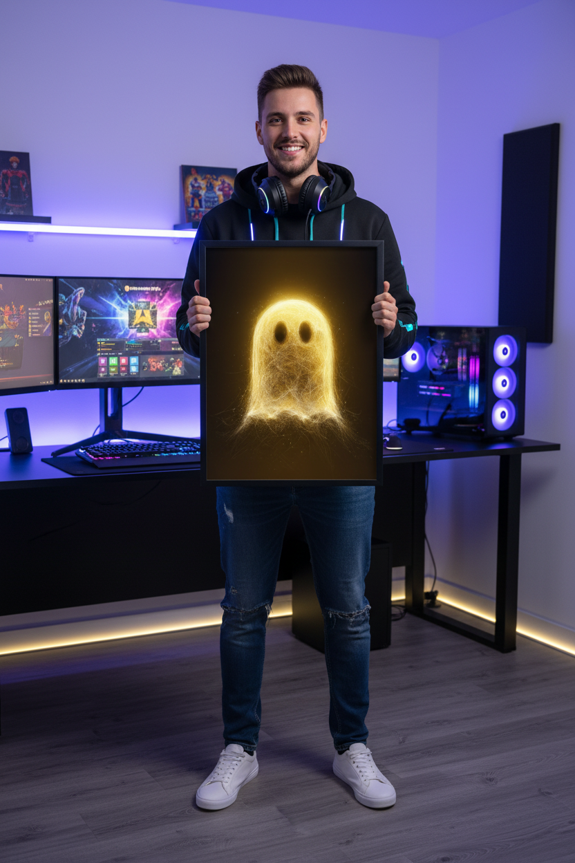 Dreng gamer holder gaming plakat højkant