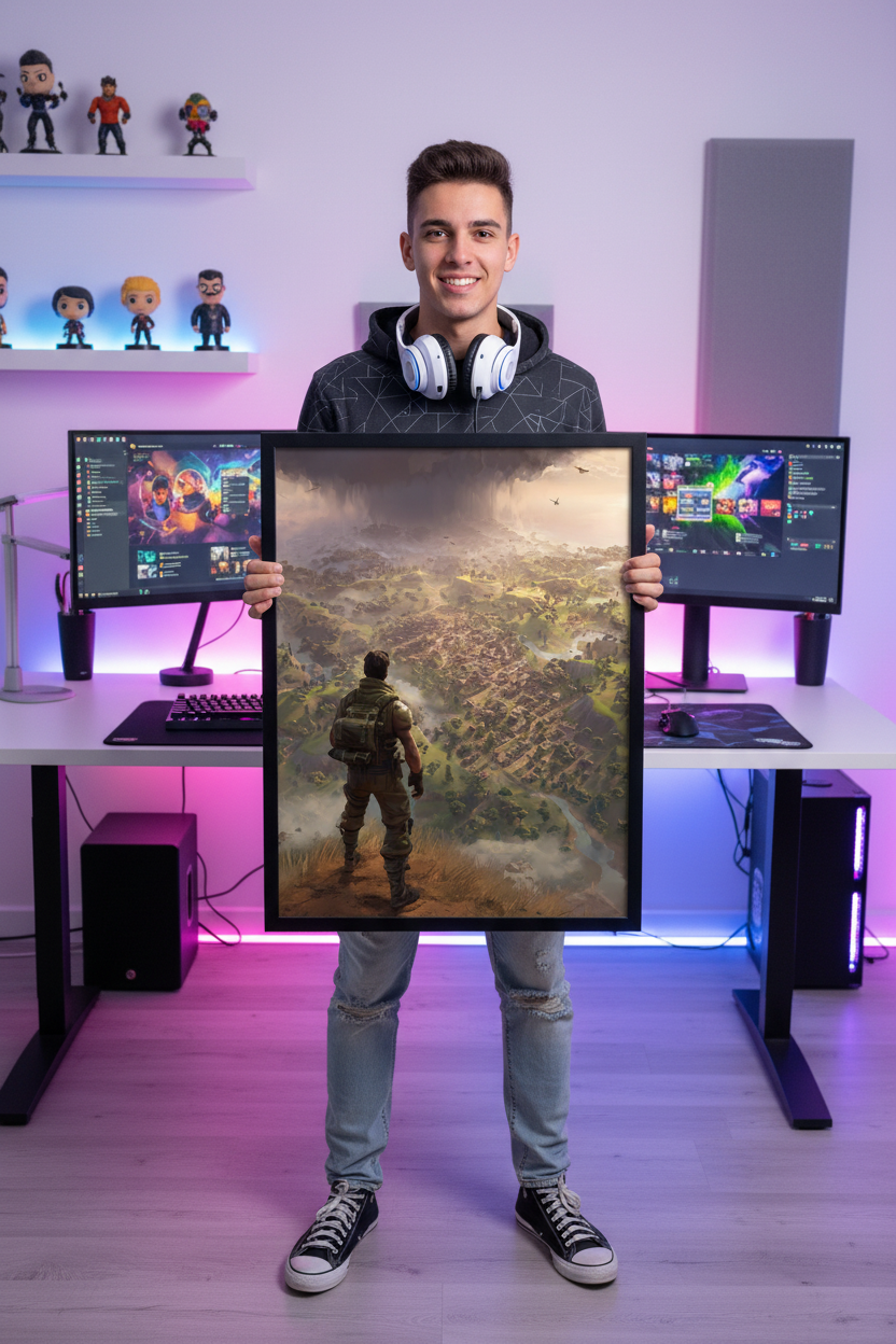 Dreng gamer holder gaming plakat højkant