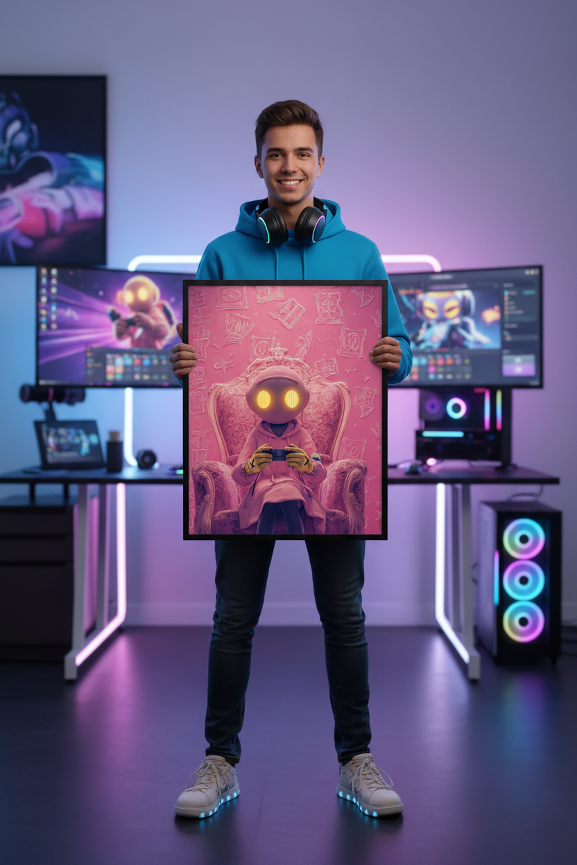 Dreng gamer holder gaming plakat højkant