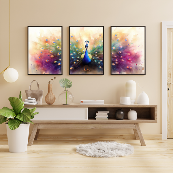 Farverig Påfugl Plakatsæt