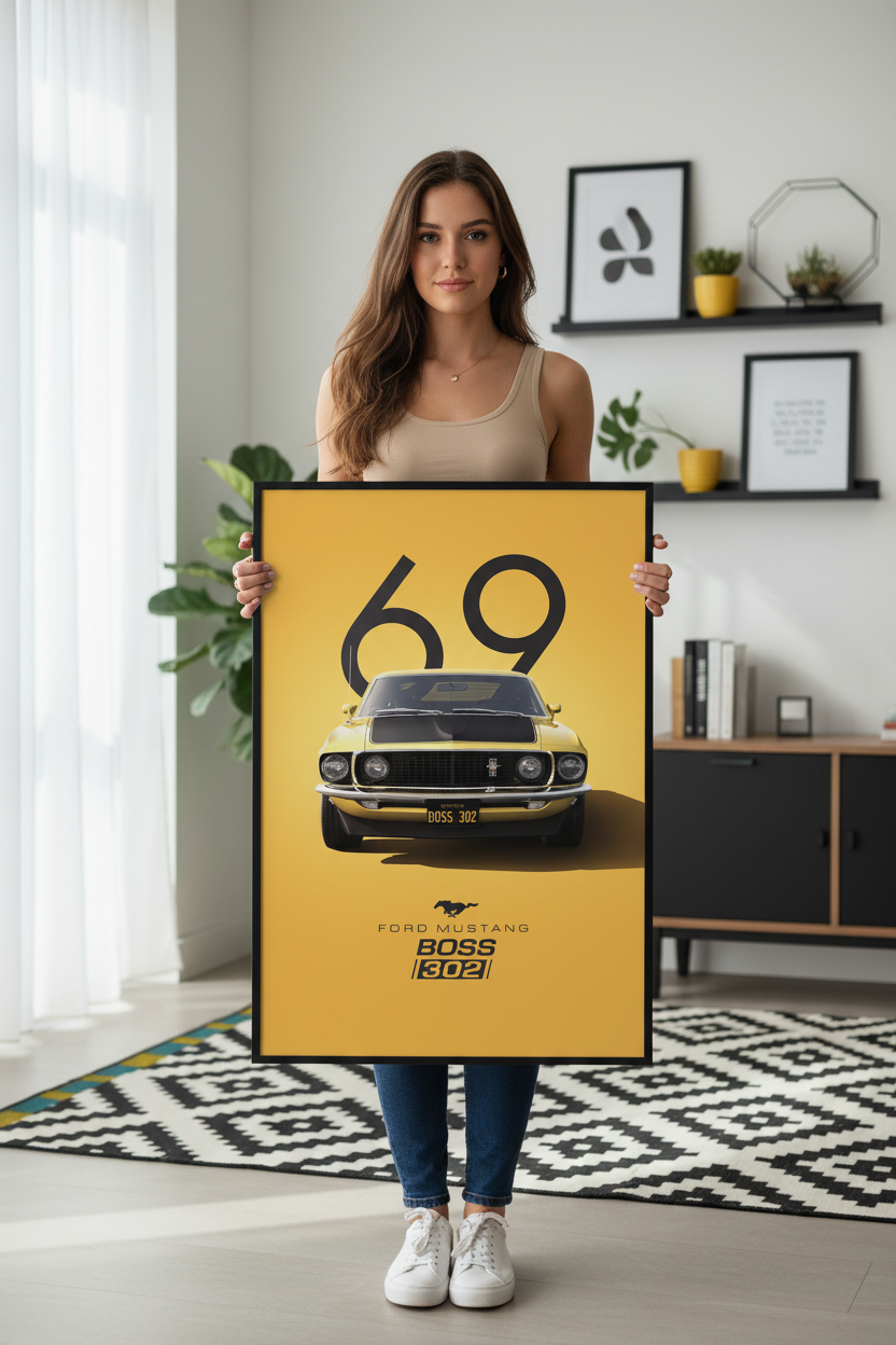 Ford Mustang Boss 302 plakat lifestyle med ung kvinde
