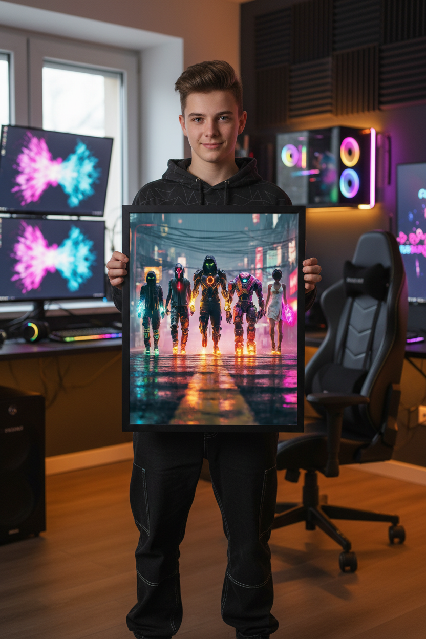 Gamer holder plakat i ramme