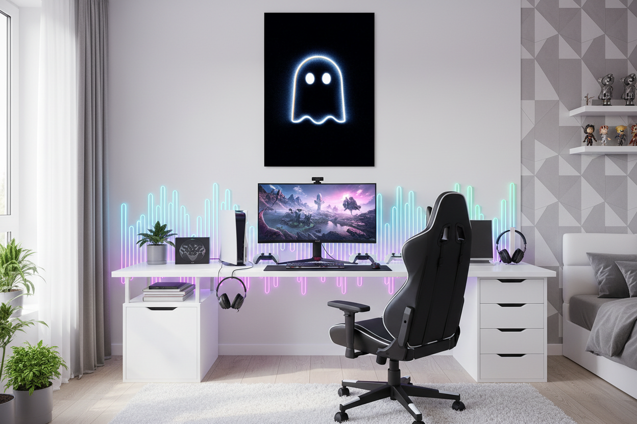 Gamer plakat højkant i lyst gaming soveværelse