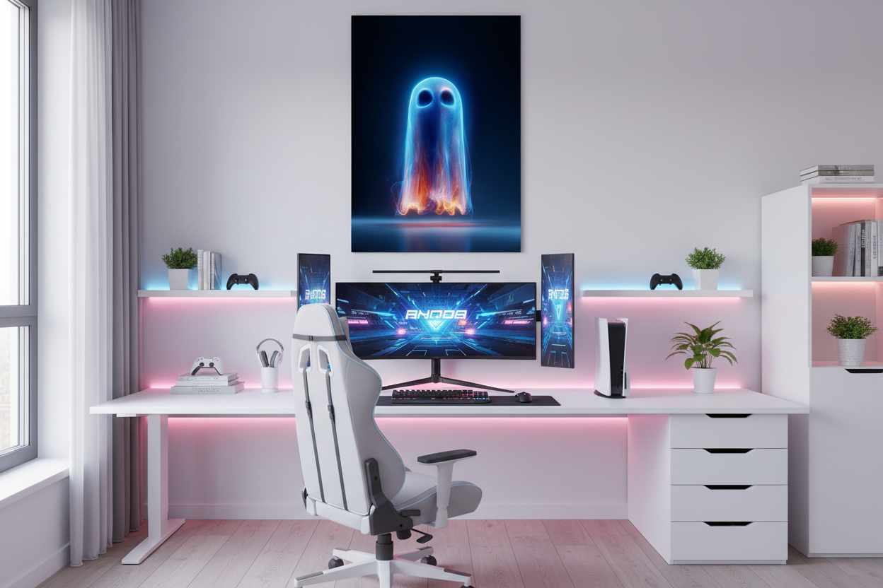 Gamer plakat højkant i lyst gaming soveværelse