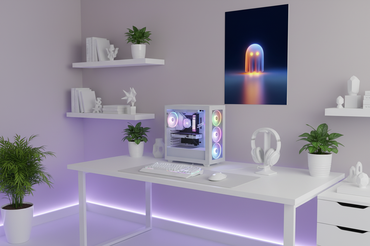 Gamer plakat højkant på lys væg i moderne gaming room