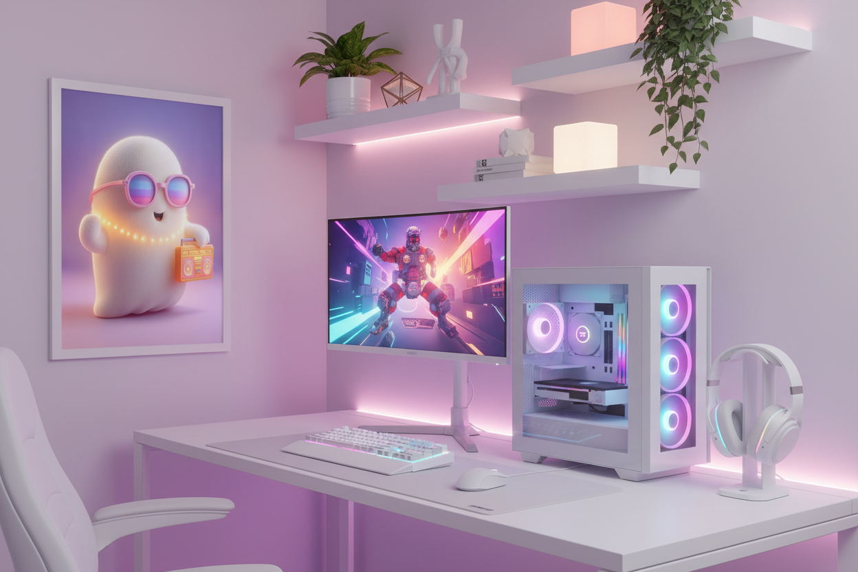 Gamer plakat højkant på lys væg i moderne gaming room