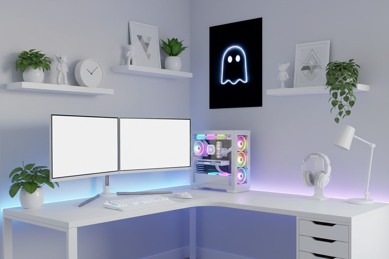 Gamer plakat højkant på lys væg i moderne gaming room