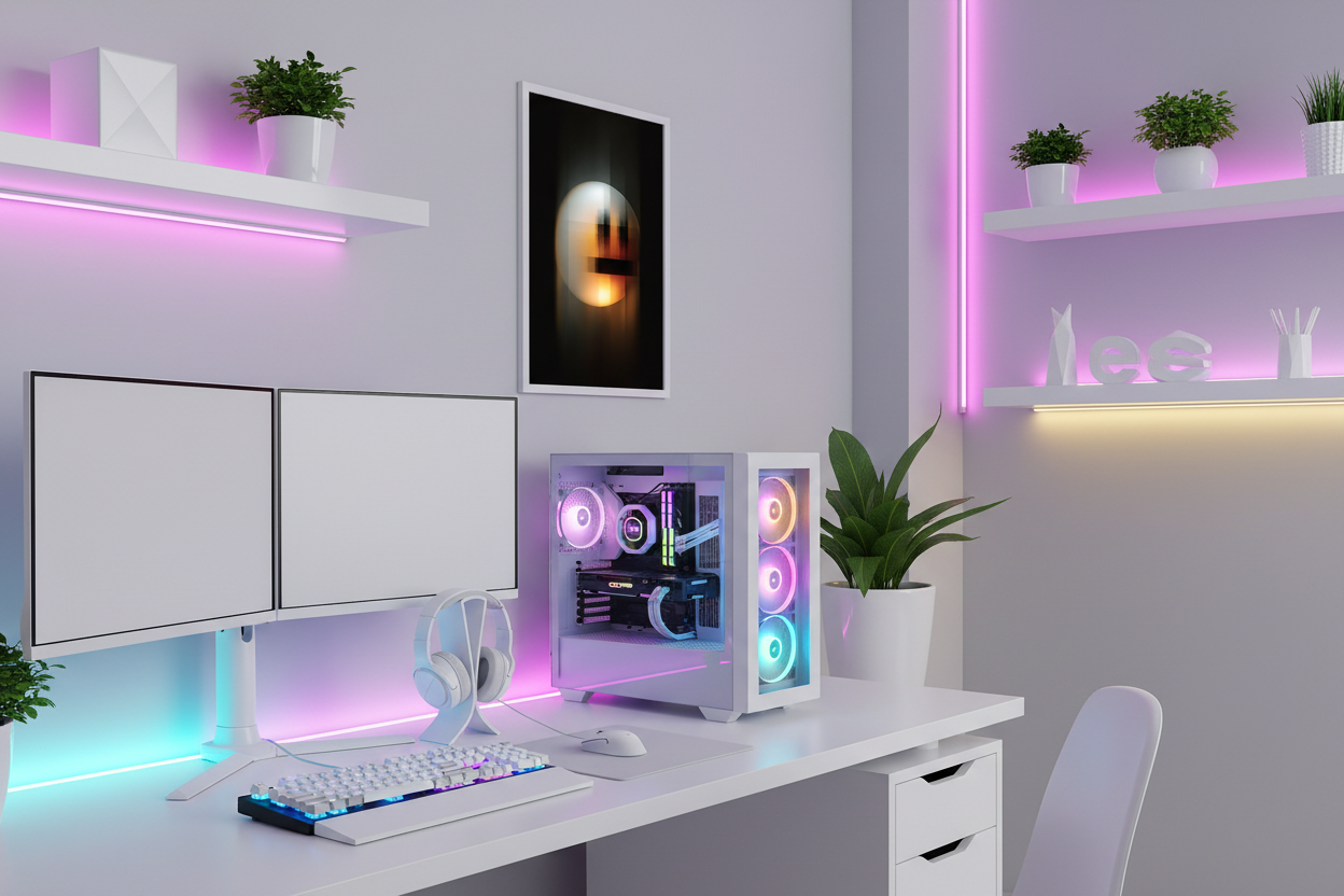 Gamer plakat højkant på lys væg i moderne gaming room