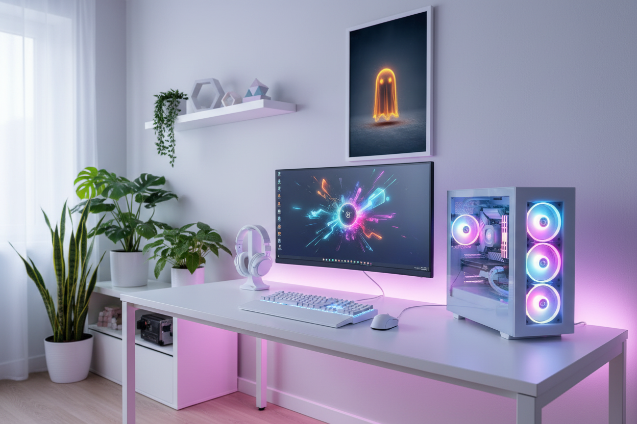 Gamer plakat højkant på lys væg i moderne gaming room