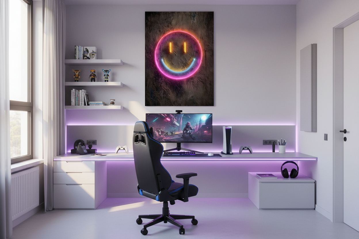 Gamer plakat i lyst gaming soveværelse