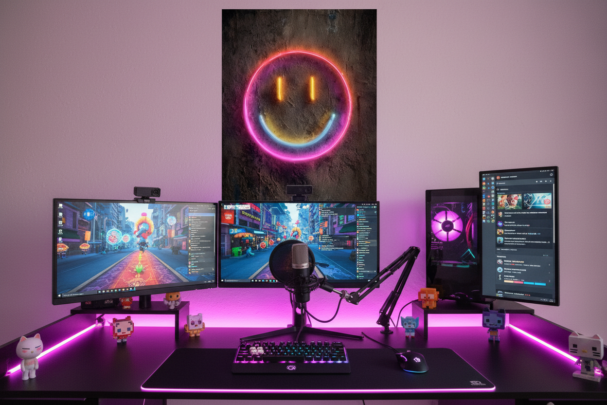 Gamer plakat i lyst streamer setup