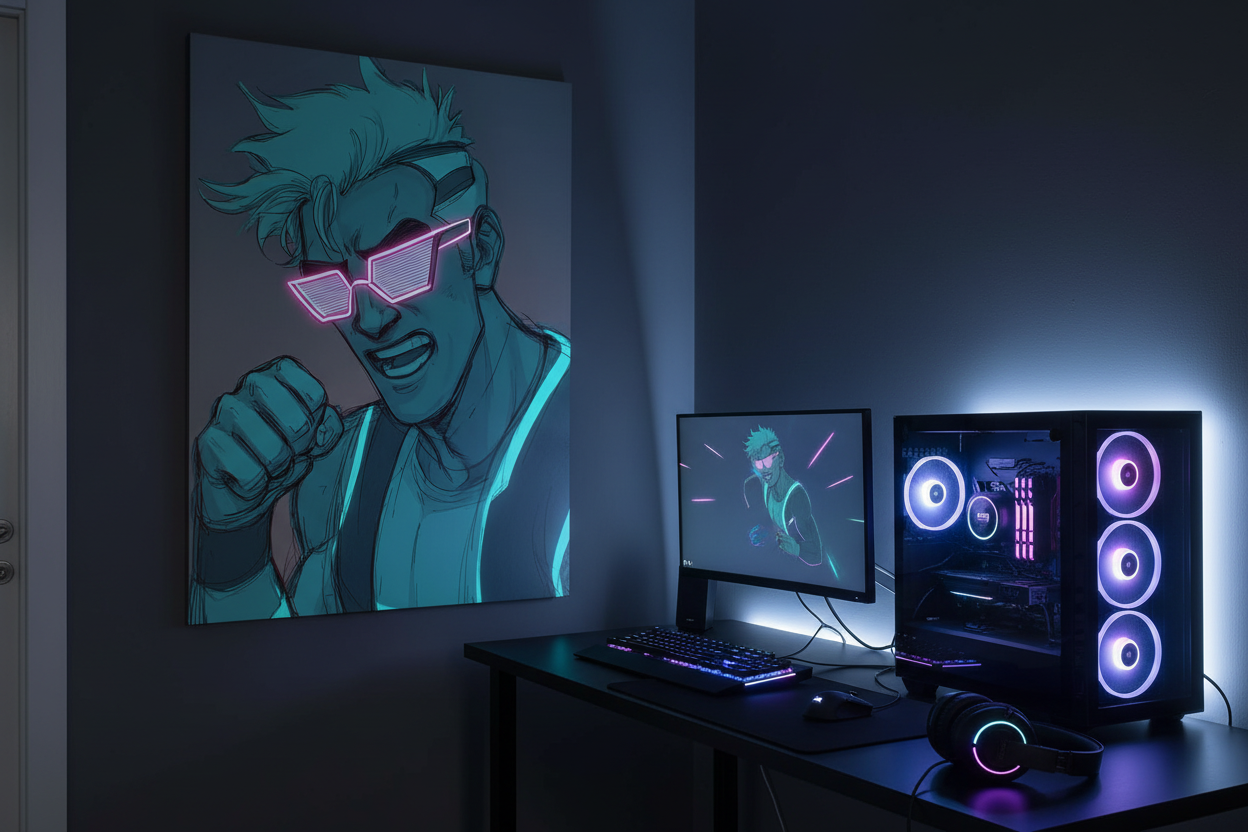 Gamer plakat på væg i gaming room