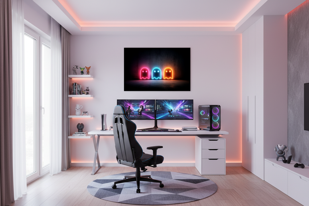 Gamer plakat vandret i lyst gaming soveværelse