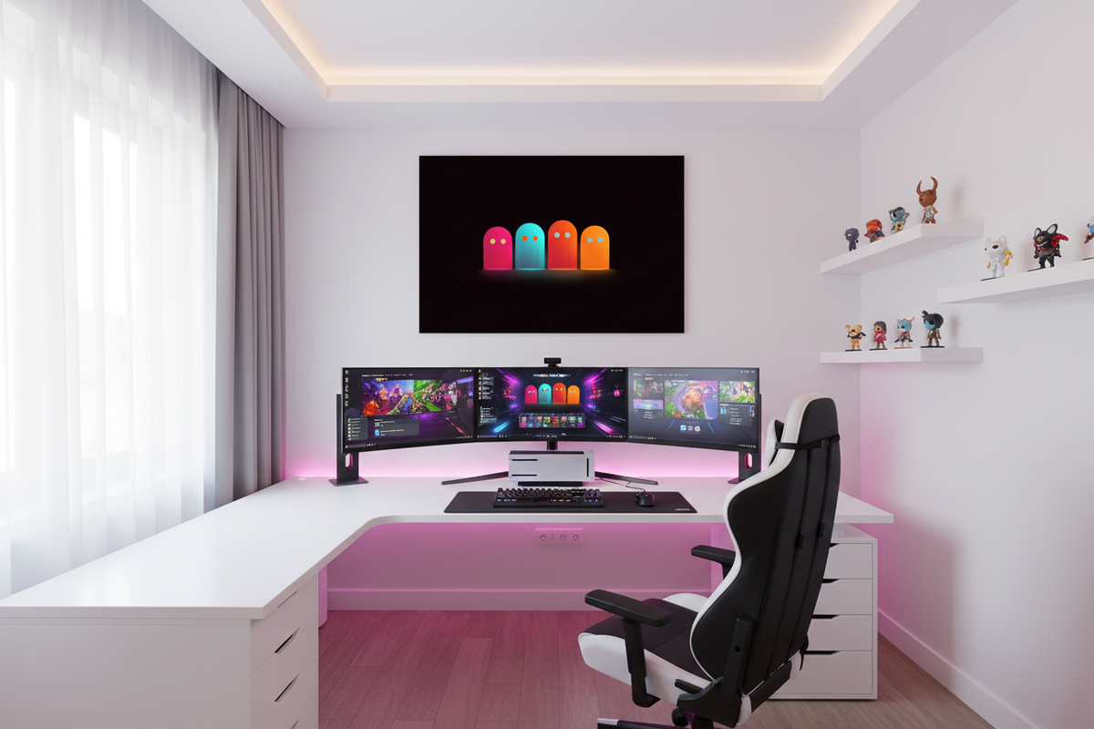 Gamer plakat vandret i lyst gaming soveværelse