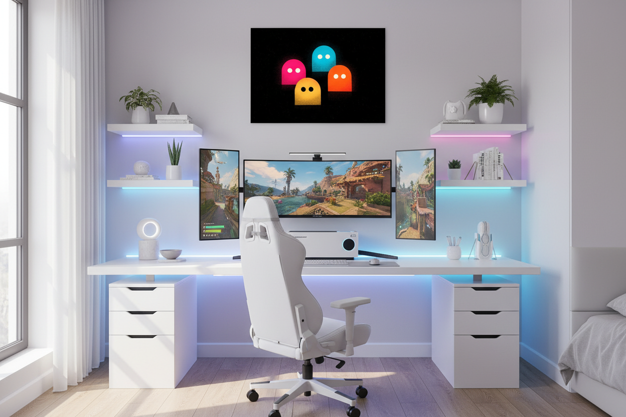 Gamer plakat vandret i lyst gaming soveværelse