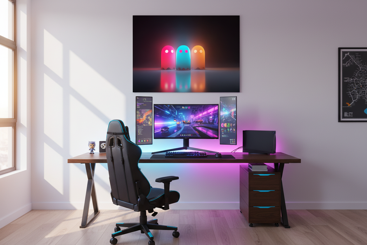 Gamer plakat vandret i lyst gaming soveværelse