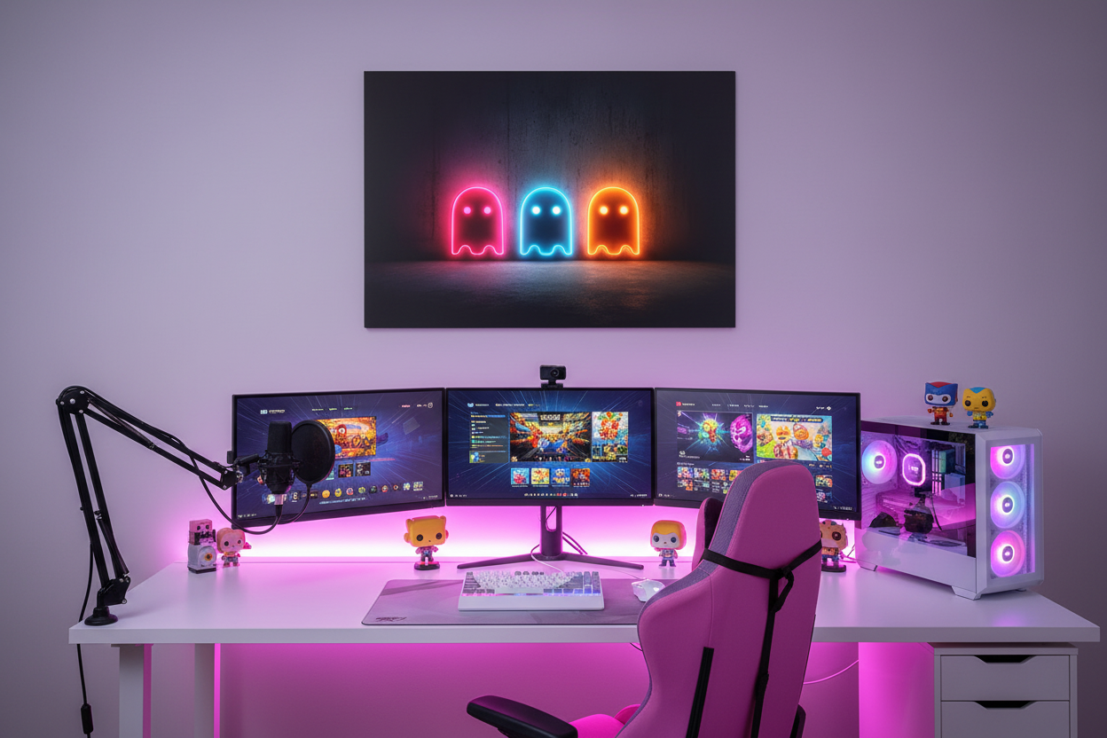Gamer plakat vandret i lyst streamer setup