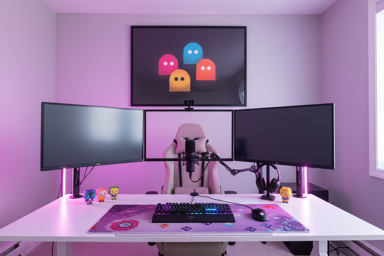 Gamer plakat vandret i lyst streamer setup